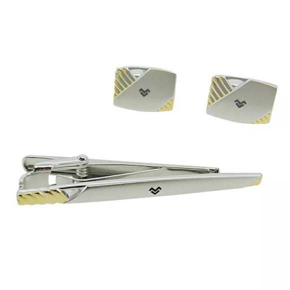 Mario Valentino Cufflink 2 Item Set Silver & Gold Bracket Authentic Used